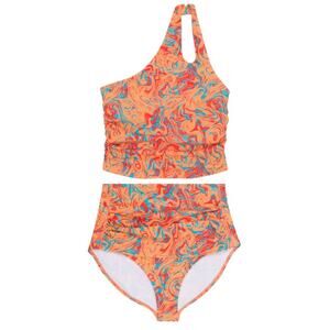 SwimZip Tankini & Bottoms Retro XL One Shoulder Top & High Waisted Bottoms 70s
